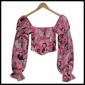 NWT Dolls Kill Satin Effect Betty Boop Long Sleeve Corset Top